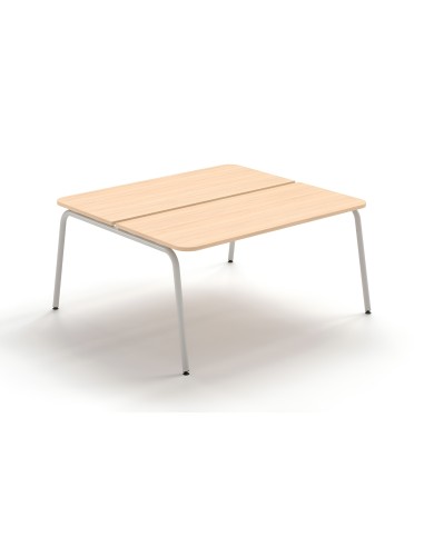 Bench de bureau pour 2 postes en bois clair avec pieds métal blanc ROUND