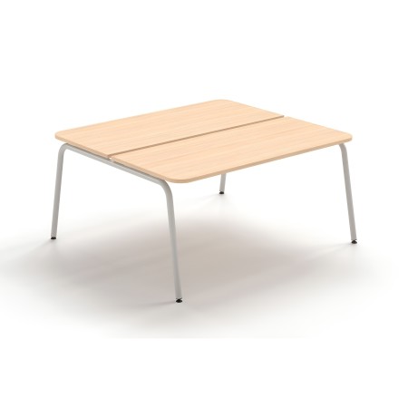 Bench de bureau pour 2 postes en bois clair avec pieds métal blanc ROUND