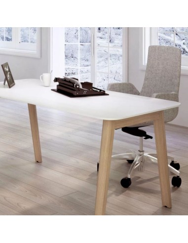 Bureau simple Nova Wood 1 poste - pieds en bois et plateau en mélamine