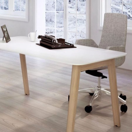 Bureau simple Nova Wood 1 poste - pieds en bois et plateau en mélamine