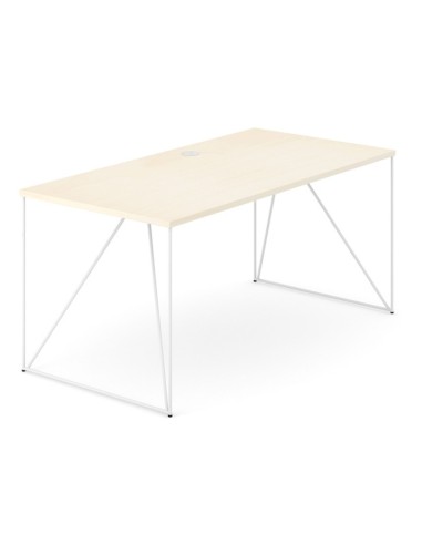 Bureau rectangulaire bois clair avec piètement métallique blanc en arche croisée