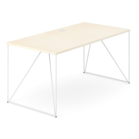 Bureau rectangulaire bois clair avec piètement métallique blanc en arche croisée