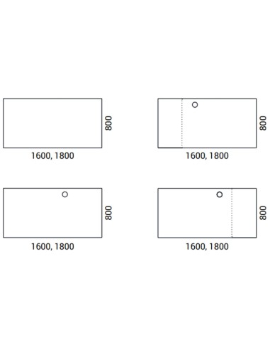 Schéma de bureaux 1600x800 ou 1800x800 mm avec options passe-câbles intégrés AIR