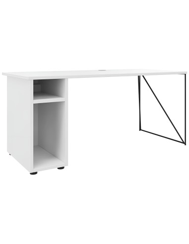 Bureau AIR blanc avec piètement blanc et armoire de rangement latérale intégrée