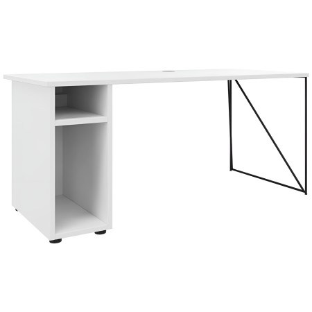 Bureau AIR blanc avec piètement blanc et armoire de rangement latérale intégrée