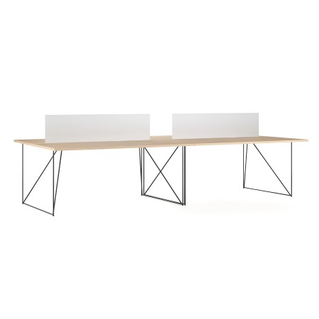 Bureau open space avec piétement filaire noir et séparateurs blancs modernes