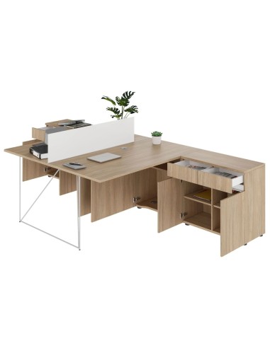 Double bureau avec rangement tiroirs et armoires - style minimaliste AIR