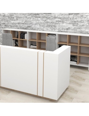 Comptoir d’accueil blanc ICE avec rangements CHOICE en bois clair