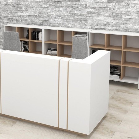 Comptoir d’accueil blanc ICE avec rangements CHOICE en bois clair