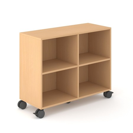 Armoire ouverte avec étagères sur roulettes, rangement mobile pour bureau