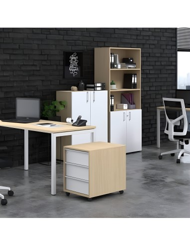 Armoire avec étagère CHOICE coloris bois et blanc - rangement moderne et design