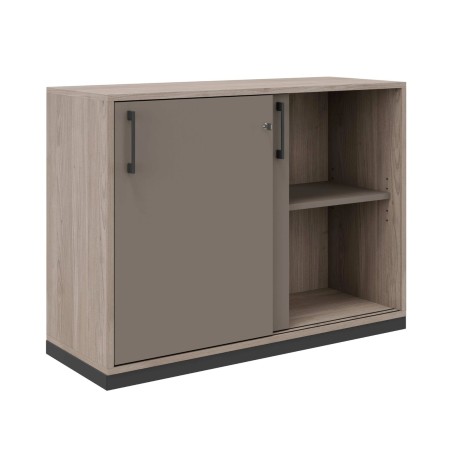 Armoire basse avec étagères porte coulissante sécurisée effet bois pour bureaux CHOICE