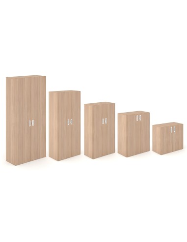 Armoire CHOICE bois avec portes battantes et serrure, poignées noires, sans ou avec étagères