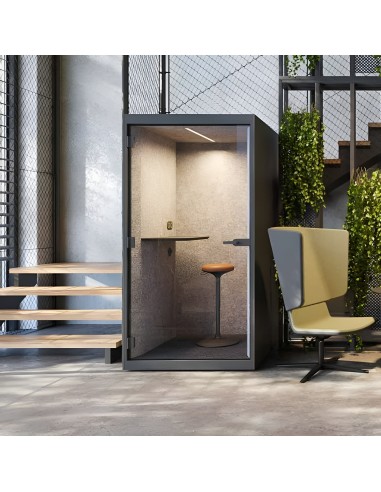 Cabine acoustique SONUS S isolée avec tabouret de bureau design