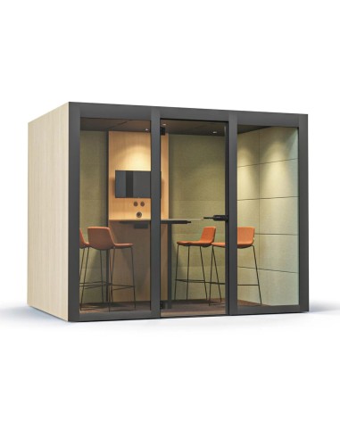 Cabine acoustique 4 personnes avec chaises hautes et écran intégré pour réunion SILENT ROOM L