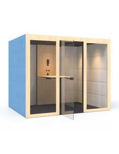 Cabine acoustique bureau pour visioconférence avec panneau mural et table intégrée SILENT ROOM L