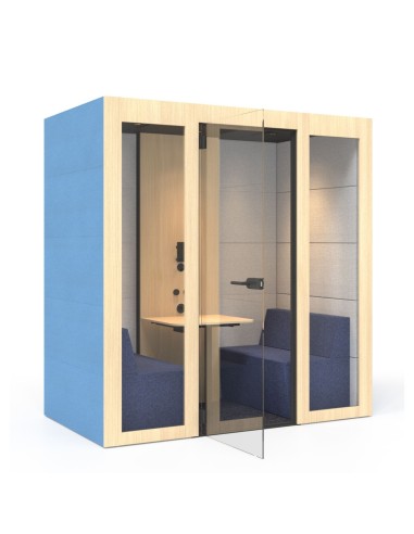 Cabine acoustique bleue avec table et fauteuil Silent Room M