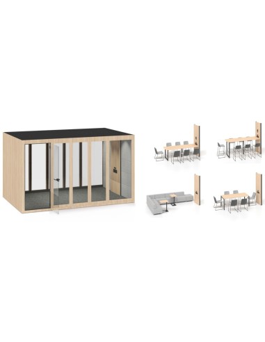 Cabine acoustique avec 4 types d'aménagements intérieurs au choix