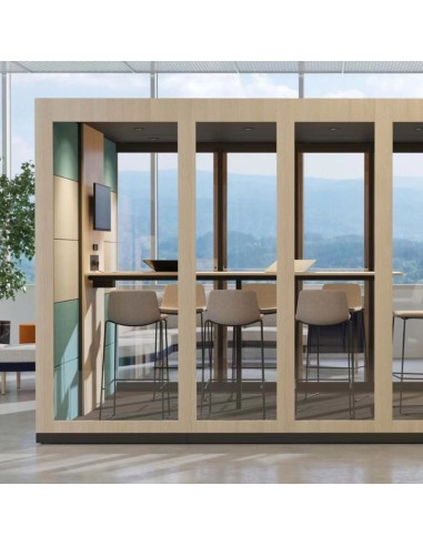 Cabine acoustique vitrée avec une table et des chaises beiges Silent Room XL
