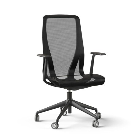 Fauteuil de bureau D-CHAIR noir avec dossier résille et accoudoirs fixes