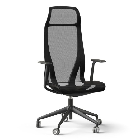 Fauteuil de direction D-CHAIR noir avec dossier haut en résille et accoudoirs fixes