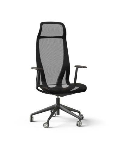 Fauteuil de direction D-CHAIR noir avec dossier haut en résille et accoudoirs fixes