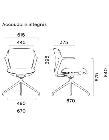 Schéma technique OFY visiteur avec ou sans accoudoirs – dimensions