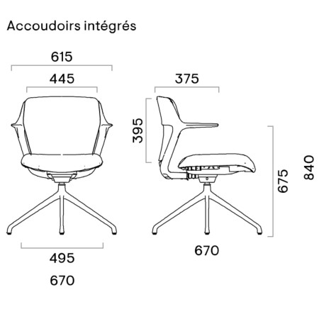 Schéma technique OFY visiteur avec ou sans accoudoirs – dimensions