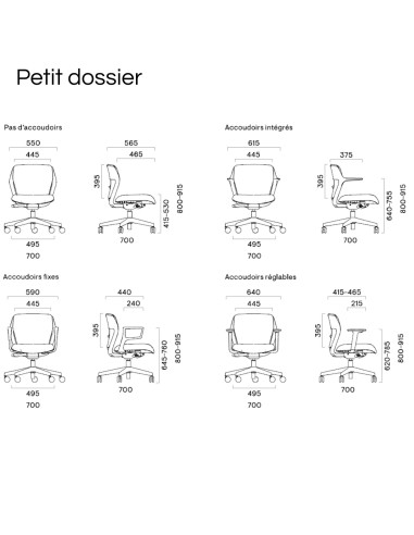 Schéma des dimensions de chaise de bureau
