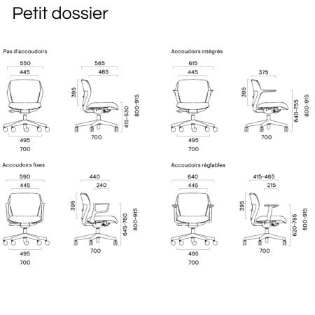 Schéma des dimensions de chaise de bureau