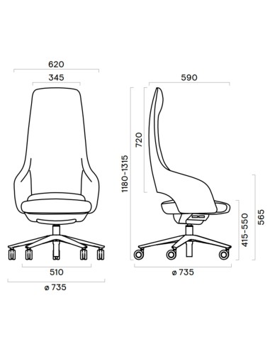 Dimensions chaise à roulettes pivotante – Sandie