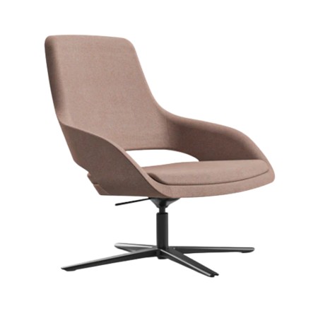 Fauteuil lounge rose en tissu sur fond blanc piètement 4 pieds pivotant Sandie