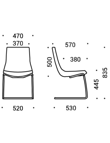Dimensions chaise North Cape – modèle porte-à-faux sans accoudoirs