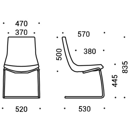 Dimensions chaise North Cape – modèle porte-à-faux sans accoudoirs