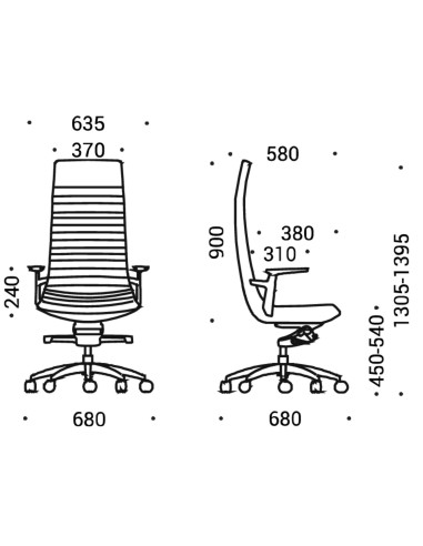 Dimensions chaise de direction cuir avec accoudoirs en plastique – North Cape