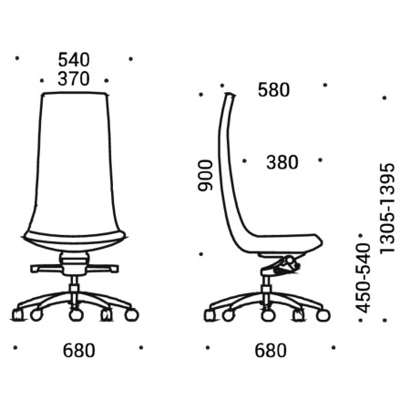 Dimensions chaise direction dossier lisse sans accoudoirs sur roulettes – North Cape