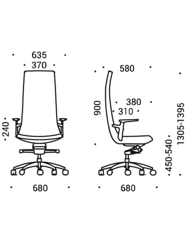 Dimensions chaise North Cape dossier haut avec accoudoirs plastique