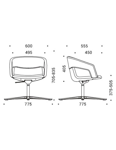 Dimensions chaise de réunion pivotante avec assise tissu - TWIST&SIT