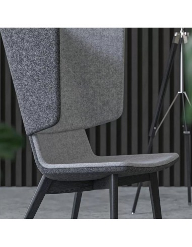 Zoom sur le dossier haut isolant et les lignes douces du fauteuil