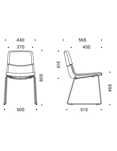 Dimensions chaise TWIST&SIT sans accoudoirs piètement luge