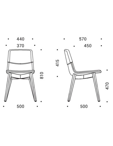 Dimensions de la chaise TWIST&SIT sans accoudoirs – plan technique