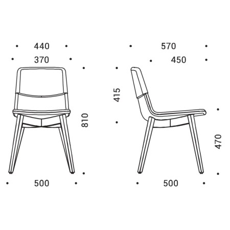 Dimensions de la chaise TWIST&SIT sans accoudoirs – plan technique