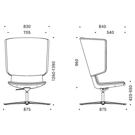 Dimensions chaise pivotante sur roulettes avec accoudoirs – TWIST&SIT