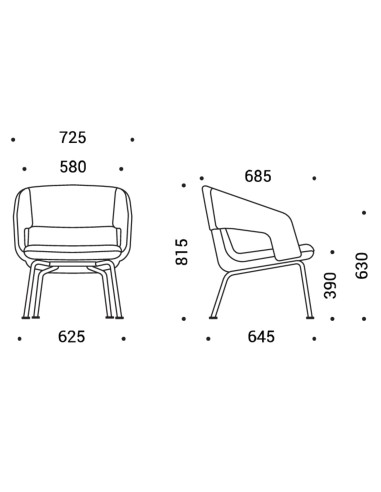 Dimensions chaise lounge dossier bas rembourrée – TWIST&SIT Soft