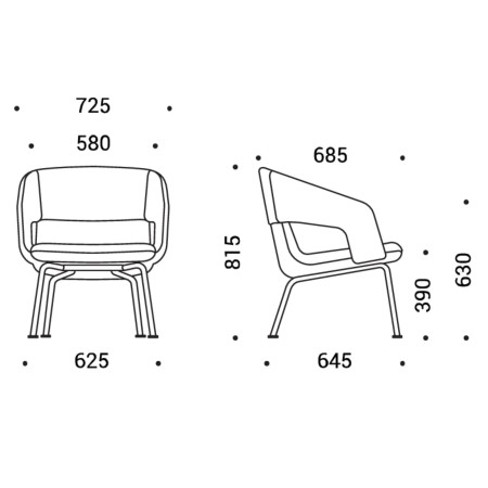Dimensions chaise lounge dossier bas rembourrée – TWIST&SIT Soft