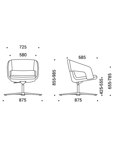 Dimensions fauteuil pivotant lounge sur base étoile fixe – TWIST&SIT Soft