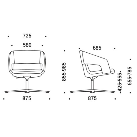 Dimensions fauteuil pivotant lounge sur base étoile fixe – TWIST&SIT Soft