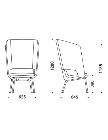 Dimensions fauteuil lounge piètement bois – TWIST&SIT Soft