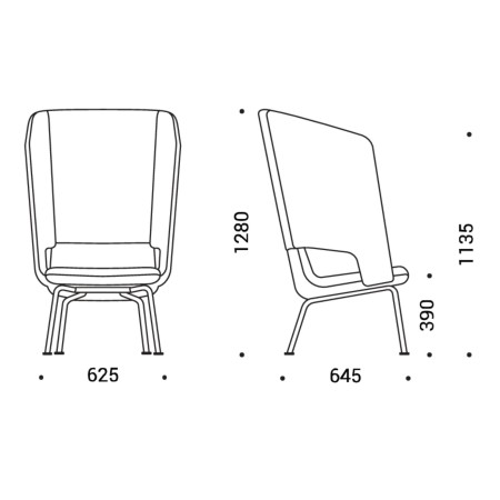 Dimensions fauteuil lounge piètement bois – TWIST&SIT Soft