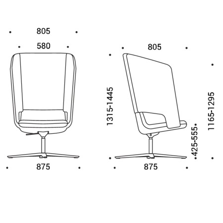 Dimensions fauteuil lounge pivotant dossier enveloppant pour bureau – TWIST&SIT Soft